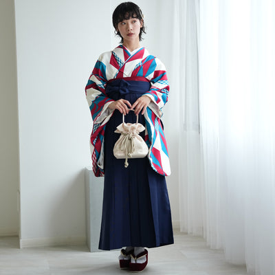 【レンタル】ひよこ商店 2尺袖 袴 17点セット 91cm レトロモダン系 幾何学 マルチ系（1020663811）