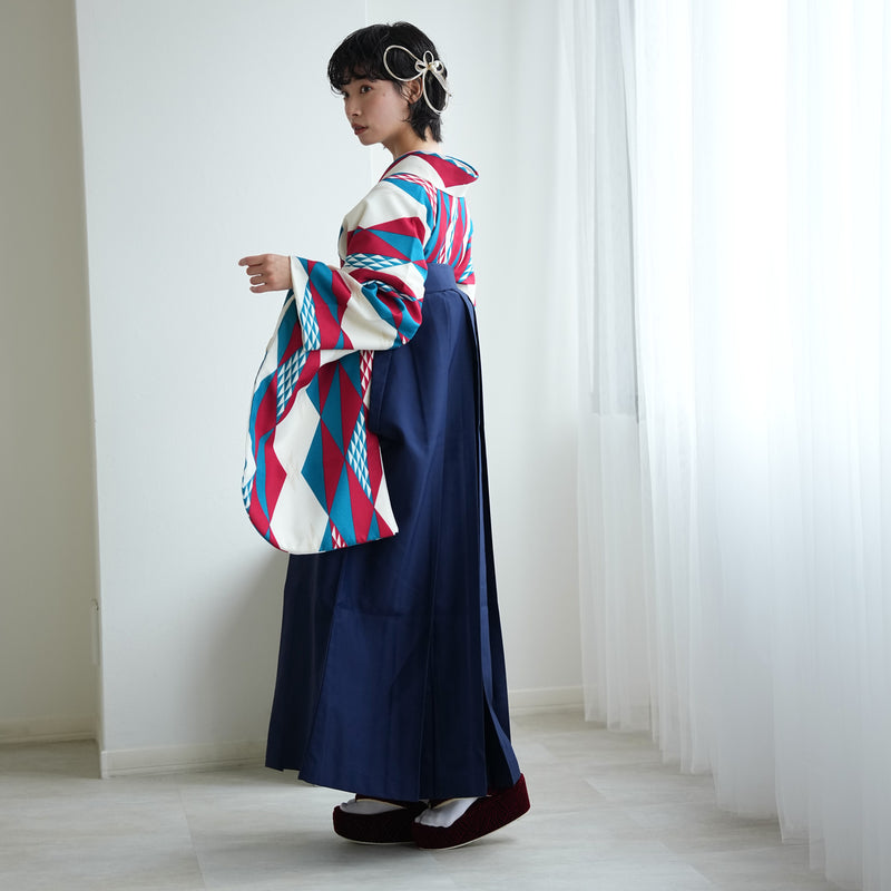 【レンタル】ひよこ商店 2尺袖 袴 17点セット 91cm レトロモダン系 幾何学 マルチ系（1020663811）