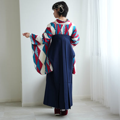 【レンタル】ひよこ商店 2尺袖 袴 17点セット 91cm レトロモダン系 幾何学 マルチ系（1020663811）