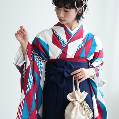 【レンタル】ひよこ商店 2尺袖 袴 17点セット 91cm レトロモダン系 幾何学 マルチ系（1020663811）