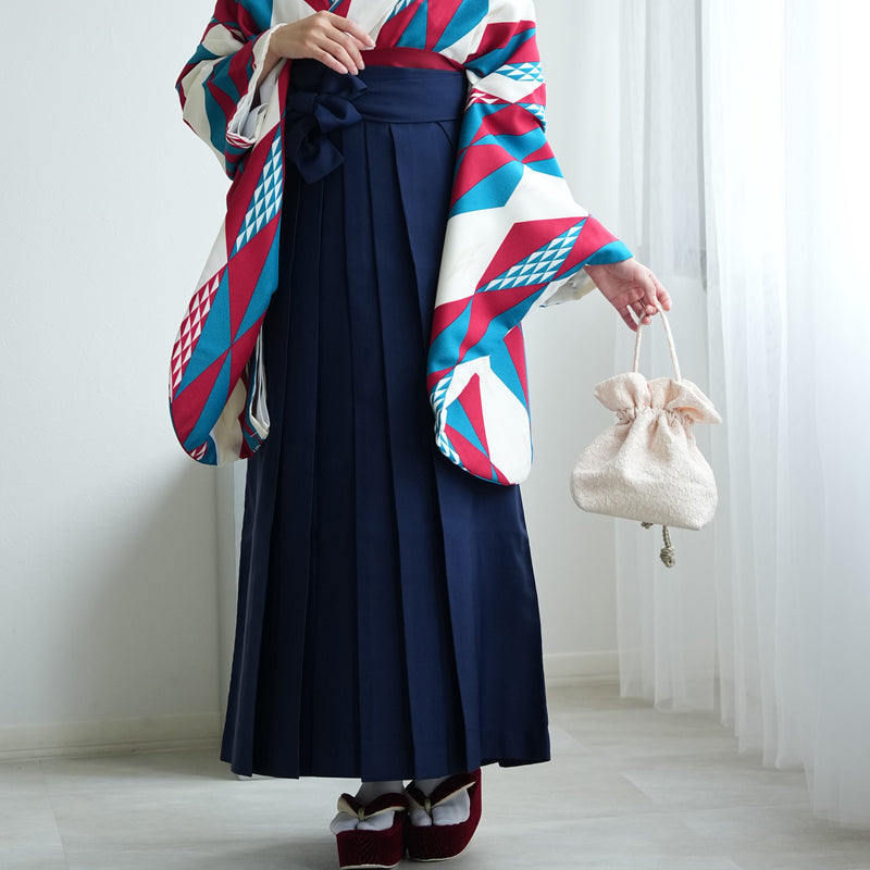 【レンタル】ひよこ商店 2尺袖 袴 17点セット 91cm レトロモダン系 幾何学 マルチ系（1020663811）