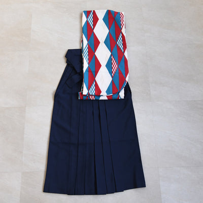 【レンタル】ひよこ商店 2尺袖 袴 17点セット 91cm レトロモダン系 幾何学 マルチ系（1020663811）