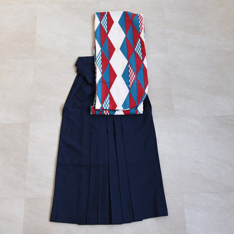 【レンタル】ひよこ商店 2尺袖 袴 17点セット 91cm レトロモダン系 幾何学 マルチ系（1020663811）