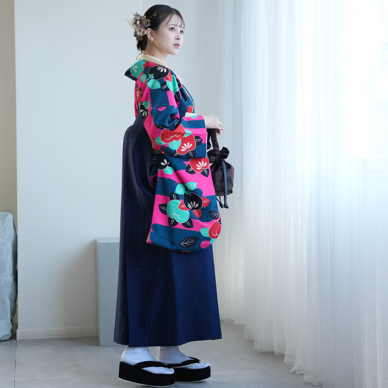 【レンタル】2尺袖 袴 17点セット 91cm レトロモダン系 花 マルチ系（1020667711）