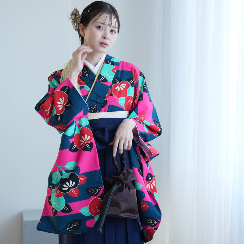 【レンタル】2尺袖 袴 17点セット 91cm レトロモダン系 花 マルチ系（1020667711）