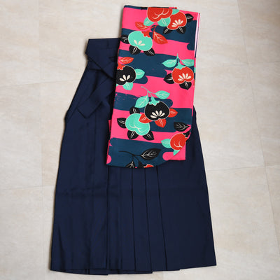 【レンタル】2尺袖 袴 17点セット 91cm レトロモダン系 花 マルチ系（1020667711）