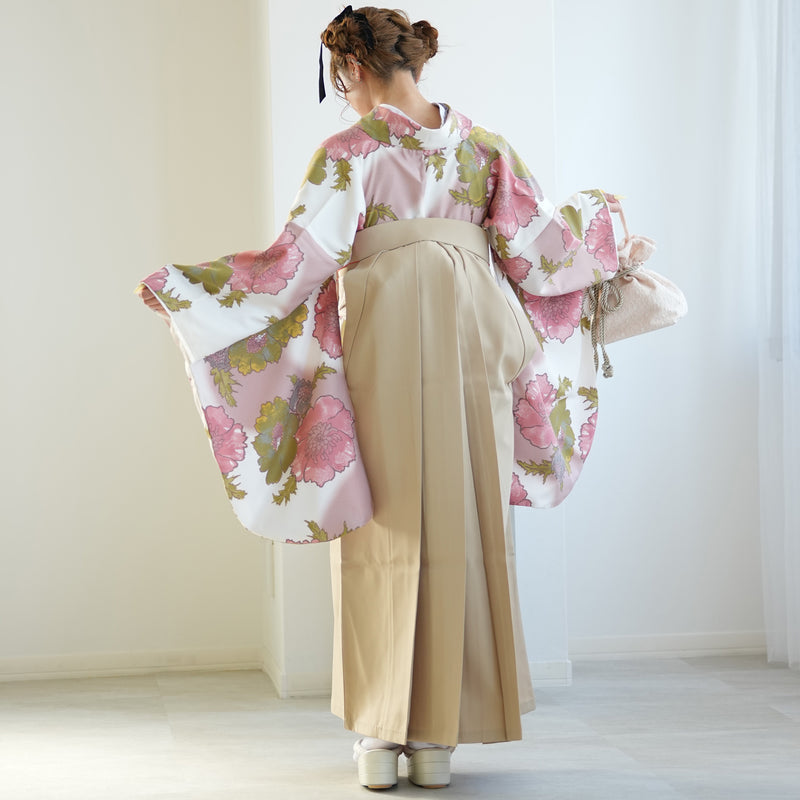 【レンタル】ひよこ商店 2尺袖 袴 17点セット 91-99cm レトロモダン系 花柄 アイボリー系（1020673302）