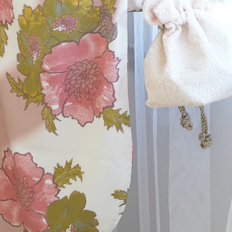 【レンタル】ひよこ商店 2尺袖 袴 17点セット 91-99cm レトロモダン系 花柄 アイボリー系（1020673302）