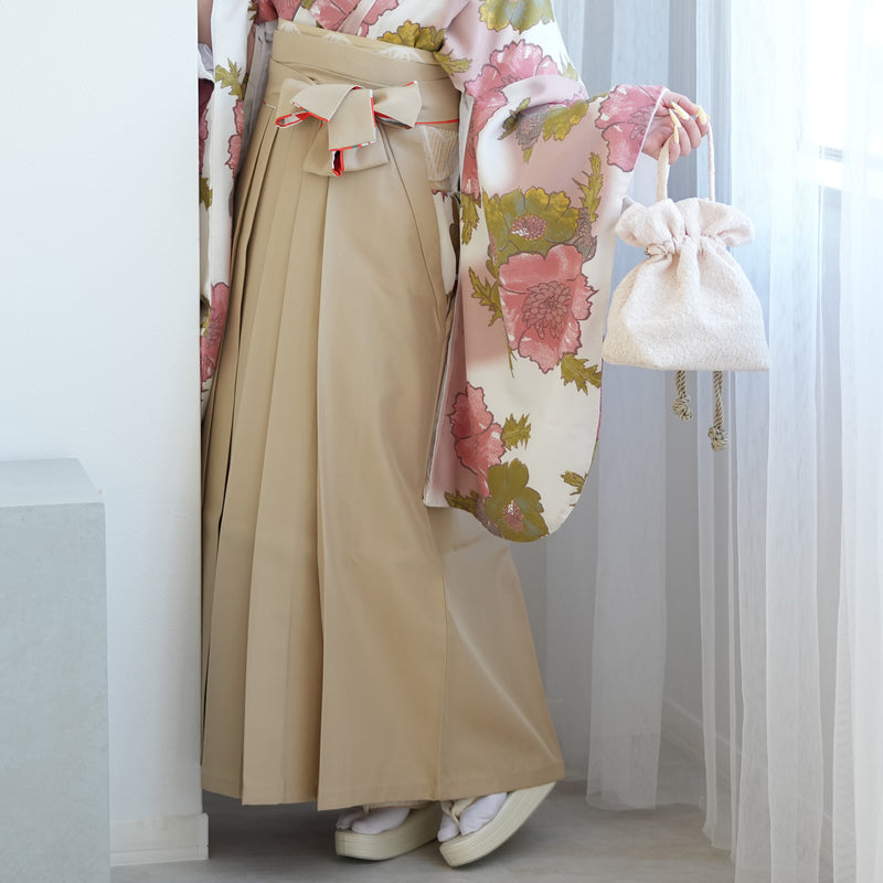 【レンタル】ひよこ商店 2尺袖 袴 17点セット 91-99cm レトロモダン系 花柄 アイボリー系（1020673302）