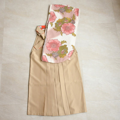 【レンタル】ひよこ商店 2尺袖 袴 17点セット 91-99cm レトロモダン系 花柄 アイボリー系（1020673302）