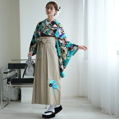【レンタル】 袴 17点セット JAPANSTYLE×中村里砂 袴91-99cm（身長153-170cm） 二尺袖着物 フルセット レディース 大学生 卒業式 重ね衿縫い付済 （1020675001）