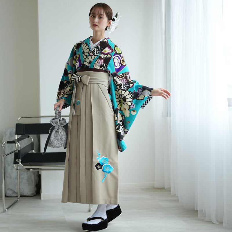 【レンタル】 袴 17点セット JAPANSTYLE×中村里砂 袴91-99cm（身長153-170cm） 二尺袖着物 フルセット レディース 大学生 卒業式 重ね衿縫い付済 （1020675001）