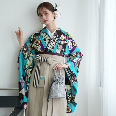 【レンタル】 袴 17点セット JAPANSTYLE×中村里砂 袴91-99cm（身長153-170cm） 二尺袖着物 フルセット レディース 大学生 卒業式 重ね衿縫い付済 （1020675001）