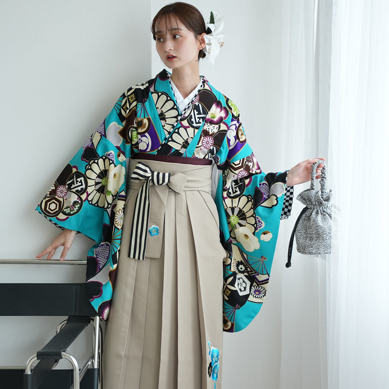 【レンタル】 袴 17点セット JAPANSTYLE×中村里砂 袴91-99cm（身長153-170cm） 二尺袖着物 フルセット レディース 大学生 卒業式 重ね衿縫い付済 （1020675001）