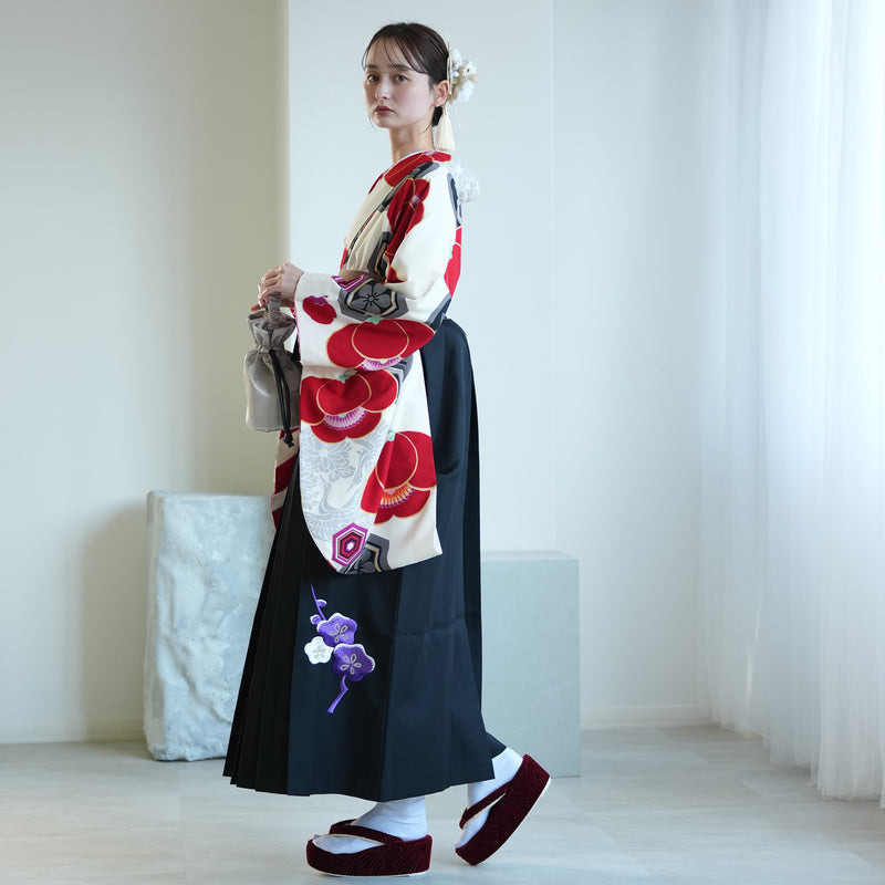 【レンタル】 袴 17点セット JAPAN STYLE  袴91-99cm（身長153-170cm） 二尺袖着物 フルセット レディース 大学生 卒業式 重ね衿縫い付済 （1020675101）