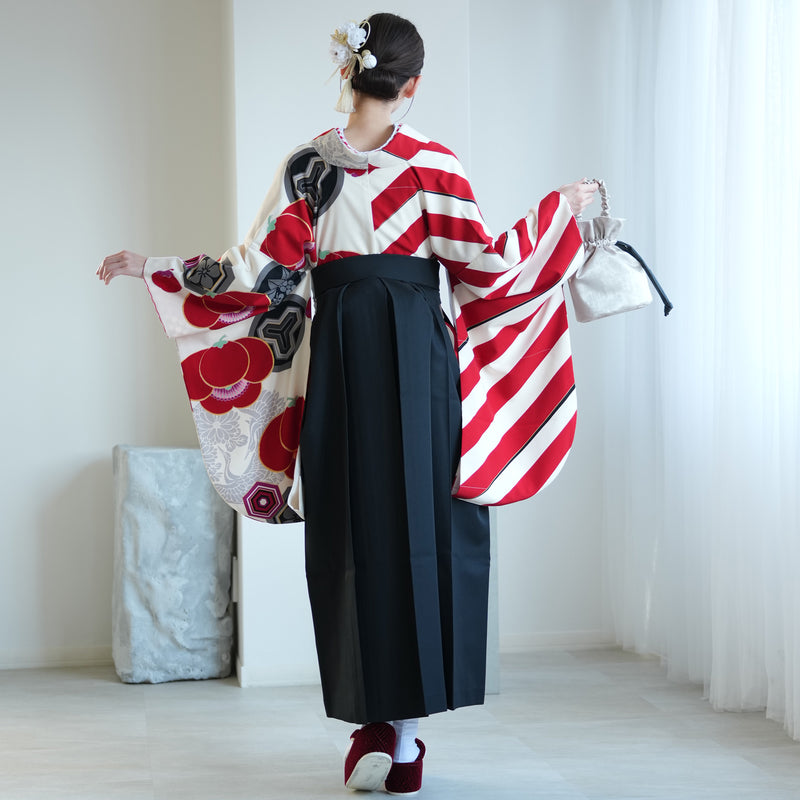 【レンタル】 袴 17点セット JAPAN STYLE  袴91-99cm（身長153-170cm） 二尺袖着物 フルセット レディース 大学生 卒業式 重ね衿縫い付済 （1020675101）