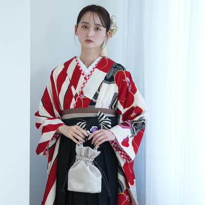 【レンタル】 袴 17点セット JAPAN STYLE  袴91-99cm（身長153-170cm） 二尺袖着物 フルセット レディース 大学生 卒業式 重ね衿縫い付済 （1020675101）