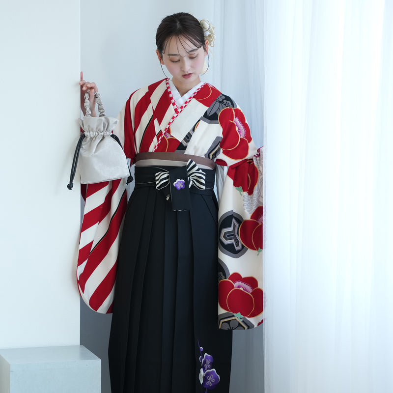 【レンタル】 袴 17点セット JAPAN STYLE  袴91-99cm（身長153-170cm） 二尺袖着物 フルセット レディース 大学生 卒業式 重ね衿縫い付済 （1020675101）