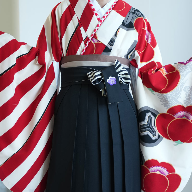 【レンタル】 袴 17点セット JAPAN STYLE  袴91-99cm（身長153-170cm） 二尺袖着物 フルセット レディース 大学生 卒業式 重ね衿縫い付済 （1020675101）