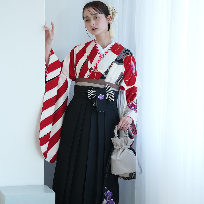 【レンタル】 袴 17点セット JAPAN STYLE  袴91-99cm（身長153-170cm） 二尺袖着物 フルセット レディース 大学生 卒業式 重ね衿縫い付済 （1020675101）