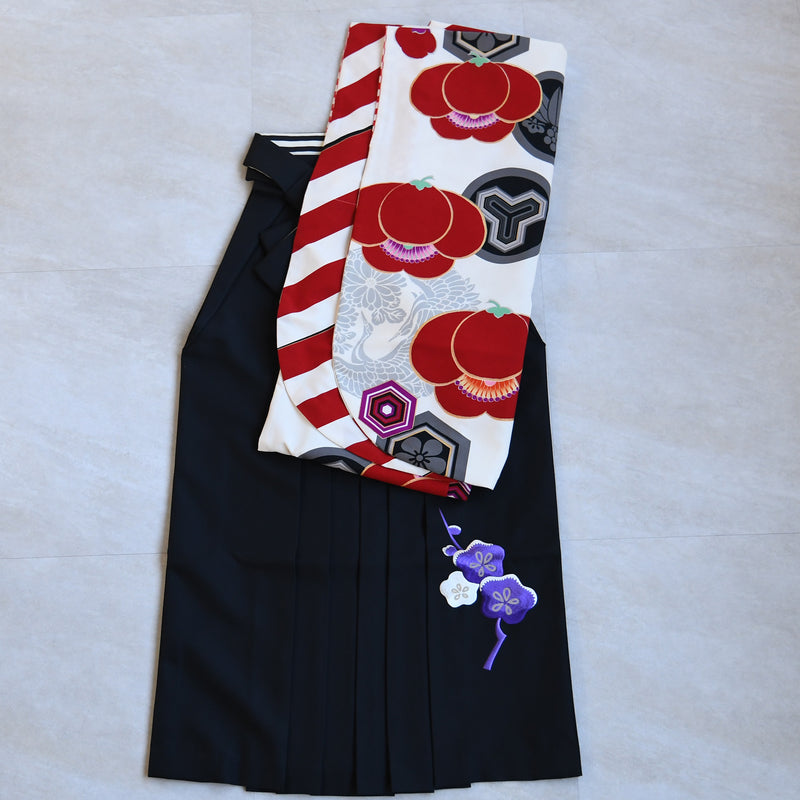 【レンタル】 袴 17点セット JAPAN STYLE  袴91-99cm（身長153-170cm） 二尺袖着物 フルセット レディース 大学生 卒業式 重ね衿縫い付済 （1020675101）