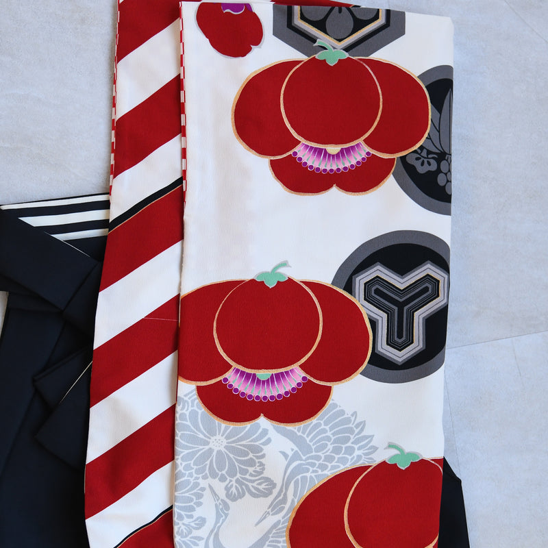 【レンタル】 袴 17点セット JAPAN STYLE  袴91-99cm（身長153-170cm） 二尺袖着物 フルセット レディース 大学生 卒業式 重ね衿縫い付済 （1020675101）