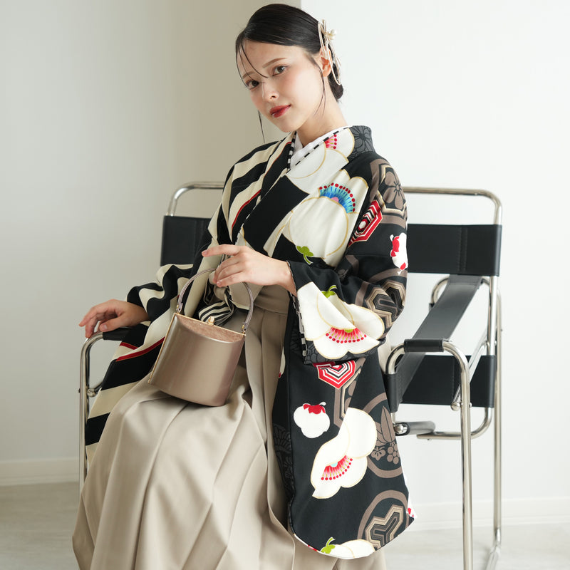 【レンタル】 袴 17点セット JAPAN STYLE  袴91-99cm（身長153-170cm） 二尺袖着物 フルセット レディース 大学生 卒業式 重ね衿縫い付済（1020675201）