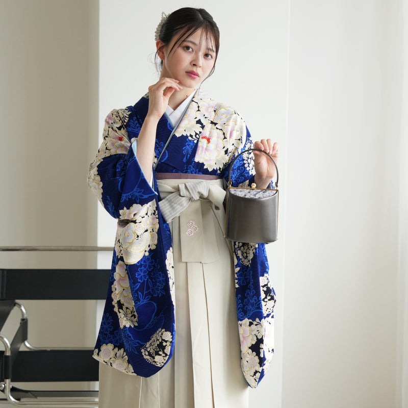 【レンタル】 袴 17点セット NATURAL BEAUTY 袴91-99cm（身長153-170cm） 二尺袖着物 フルセット レディース 大学生 卒業式 日本製 （1020675301）