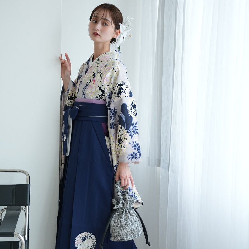 【レンタル】 袴 17点セット NATURAL BEAUTY 袴91-99cm（身長153-170cm） 二尺袖着物 フルセット レディース 大学生 卒業式 日本製 （1020675401）