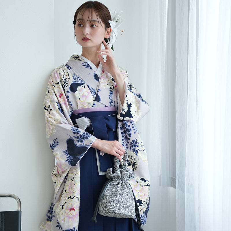 【レンタル】 袴 17点セット NATURAL BEAUTY 袴91-99cm（身長153-170cm） 二尺袖着物 フルセット レディース 大学生 卒業式 日本製 （1020675401）