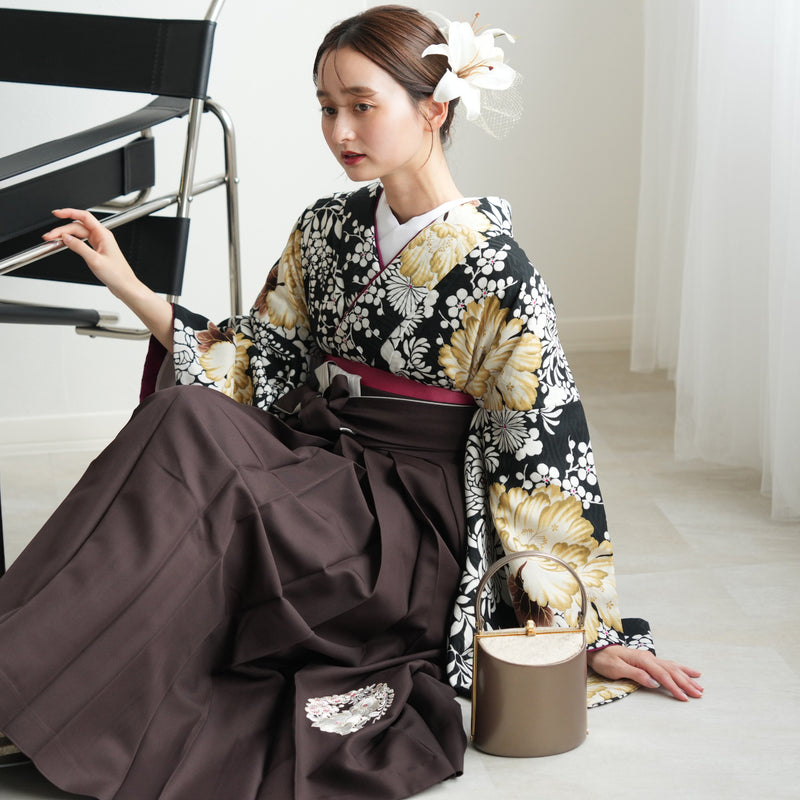 【レンタル】 袴 17点セット NATURAL BEAUTY 袴91-99cm（身長153-170cm） 二尺袖着物 フルセット レディース 大学生 卒業式 日本製 （1020675601）