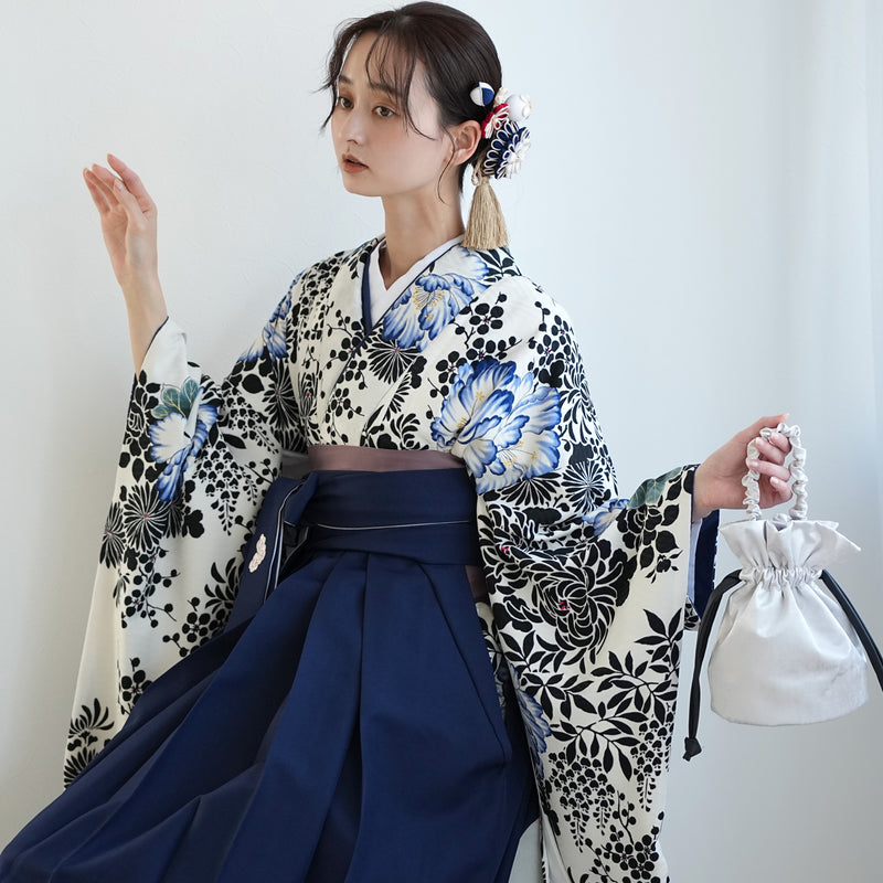 【レンタル】 袴 17点セット NATURAL BEAUTY 袴91-99cm（身長153-170cm） 二尺袖着物 フルセット レディース 大学生 卒業式 日本製 （1020675701）