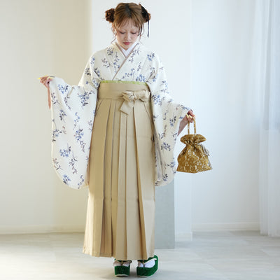 【レンタル】2尺袖 袴 17点セット 91cm 国産生地 レトロモダン系 花柄 白系（1020683211）