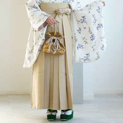 【レンタル】2尺袖 袴 17点セット 91cm 国産生地 レトロモダン系 花柄 白系（1020683211）