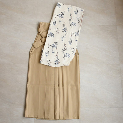 【レンタル】2尺袖 袴 17点セット 91cm 国産生地 レトロモダン系 花柄 白系（1020683211）
