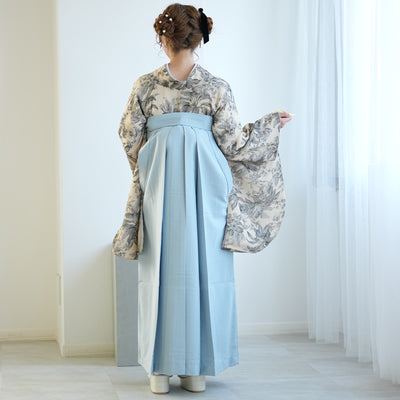 【レンタル】2尺袖 袴 17点セット 91-99cm 国産生地 レトロモダン系 花 ベージュ系（1020684201）