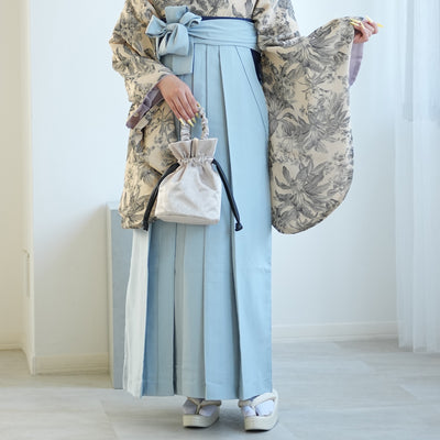 【レンタル】2尺袖 袴 17点セット 91-99cm 国産生地 レトロモダン系 花 ベージュ系（1020684201）