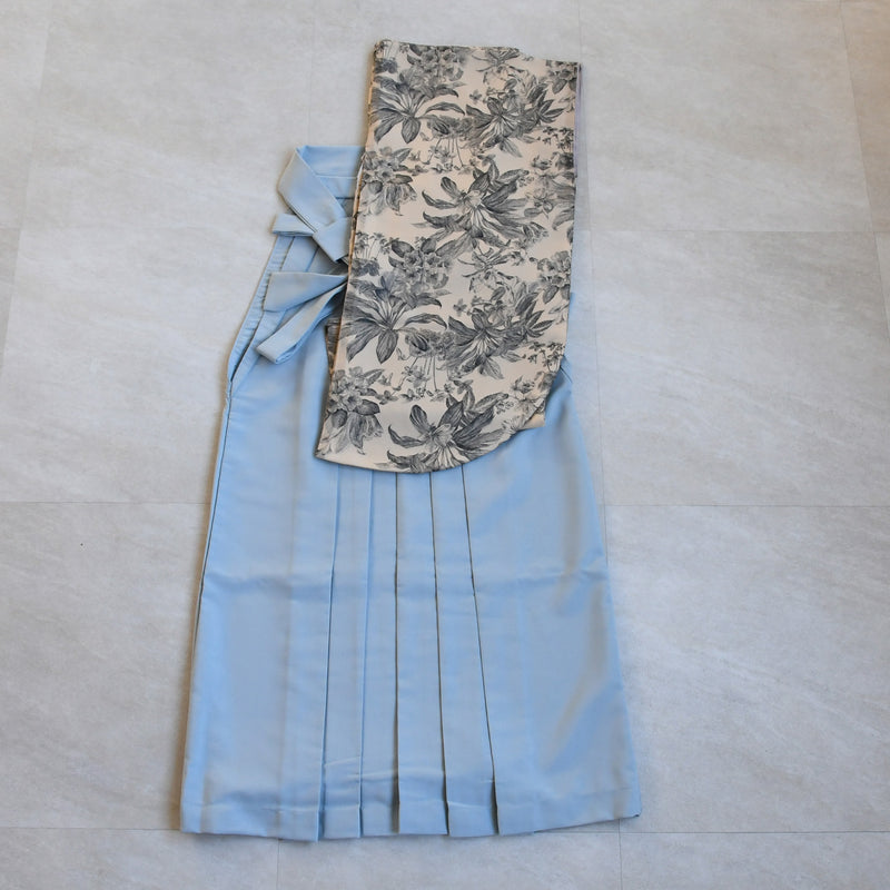 【レンタル】2尺袖 袴 17点セット 91-99cm 国産生地 レトロモダン系 花 ベージュ系（1020684201）