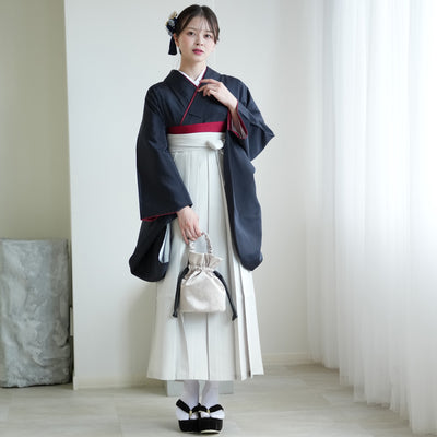 【レンタル】2尺袖 袴 17点セット 91cm 国産生地 レトロモダン系 ドット 黒系（1020684711）