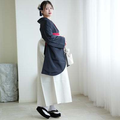 【レンタル】2尺袖 袴 17点セット 91cm 国産生地 レトロモダン系 ドット 黒系（1020684711）