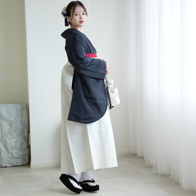 【レンタル】2尺袖 袴 17点セット 91cm 国産生地 レトロモダン系 ドット 黒系（1020684711）