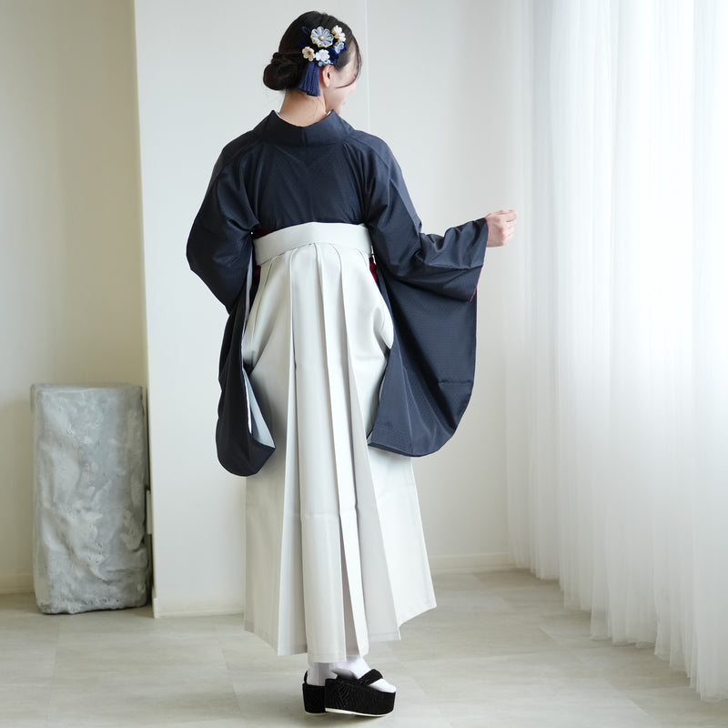 【レンタル】2尺袖 袴 17点セット 91cm 国産生地 レトロモダン系 ドット 黒系（1020684711）