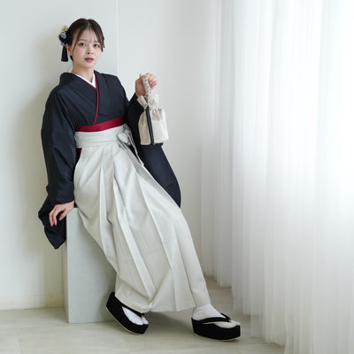 【レンタル】2尺袖 袴 17点セット 91cm 国産生地 レトロモダン系 ドット 黒系（1020684711）