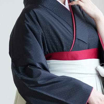 【レンタル】2尺袖 袴 17点セット 91cm 国産生地 レトロモダン系 ドット 黒系（1020684711）