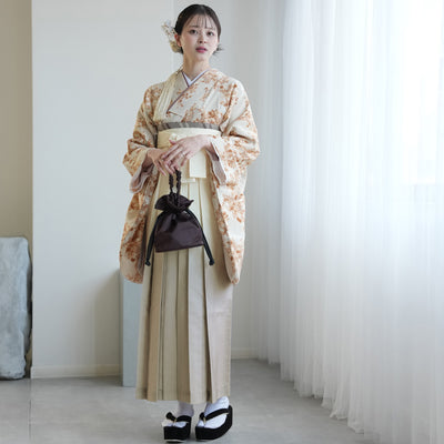 【レンタル】utatane 2尺袖 袴 17点セット 91-99cm 国産生地 大人 綺麗系 花柄 茶系（1020687201）