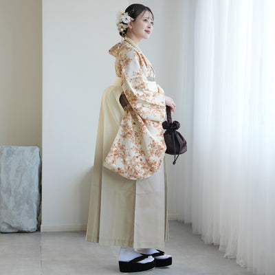 【レンタル】utatane 2尺袖 袴 17点セット 91-99cm 国産生地 大人 綺麗系 花柄 茶系（1020687201）