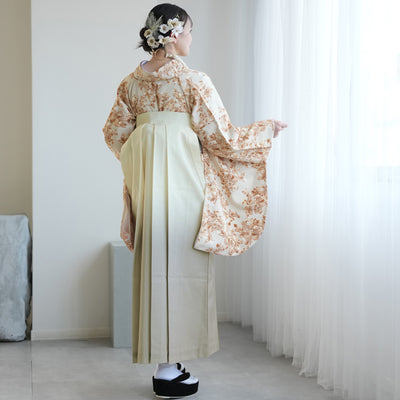 【レンタル】utatane 2尺袖 袴 17点セット 91-99cm 国産生地 大人 綺麗系 花柄 茶系（1020687201）