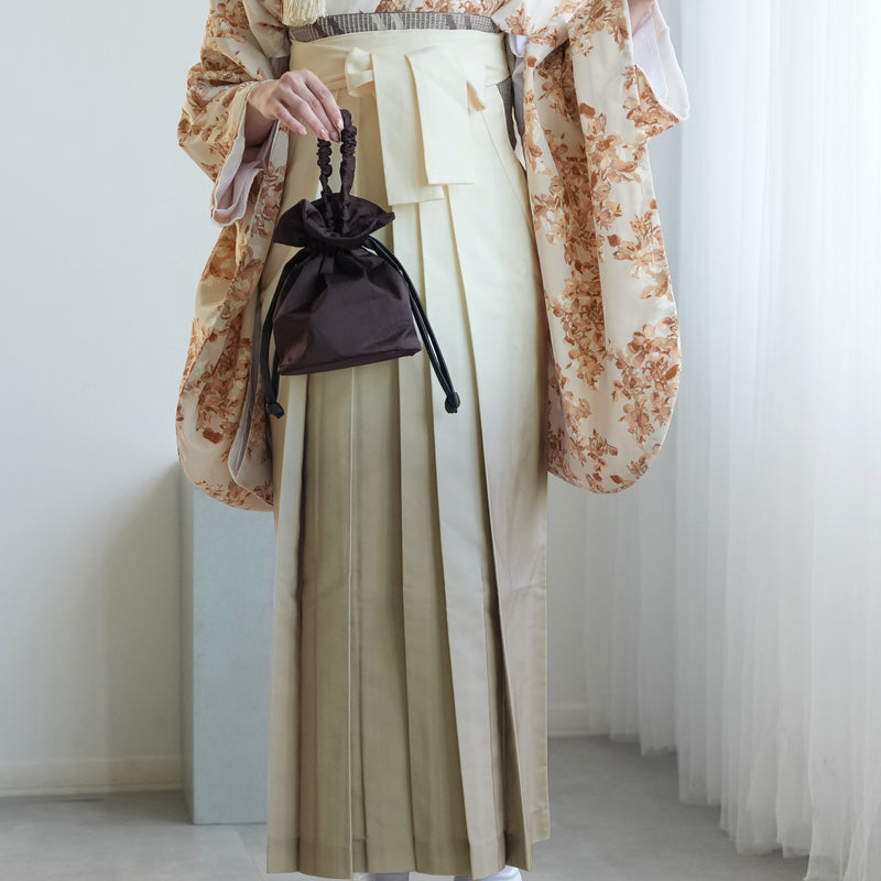 【レンタル】utatane 2尺袖 袴 17点セット 91-99cm 国産生地 大人 綺麗系 花柄 茶系（1020687201）