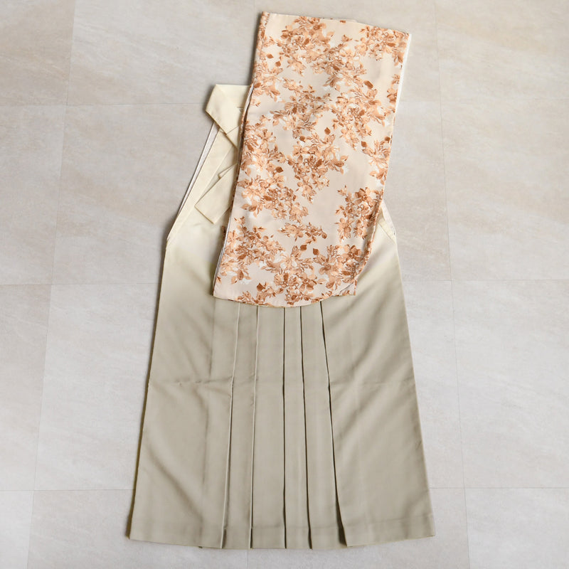 【レンタル】utatane 2尺袖 袴 17点セット 91-99cm 国産生地 大人 綺麗系 花柄 茶系（1020687201）