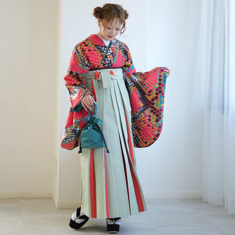 【レンタル】 袴 17点セット モダンアンテナ 袴91-99cm（身長153-170cm） 二尺袖着物 フルセット レディース 大学生 卒業式 日本製 （1020696801）